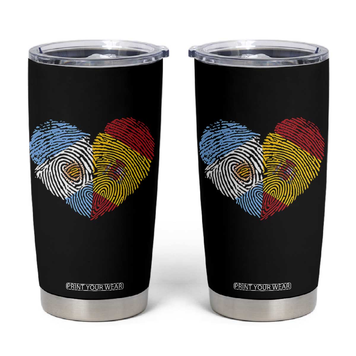 Argentina Spain Flag Mixed Roots Fingerprint Heart Graphic Tumbler Cup Argentine Spanish Dual Heritage Hispanic Pride Match Day TS02 Black Print Your Wear
