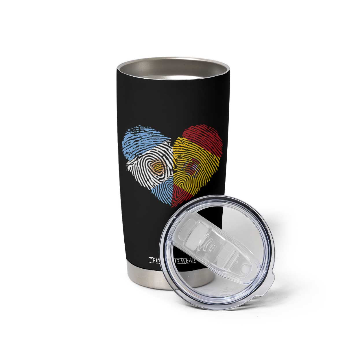 Argentina Spain Flag Mixed Roots Fingerprint Heart Graphic Tumbler Cup Argentine Spanish Dual Heritage Hispanic Pride Match Day TS02 Print Your Wear