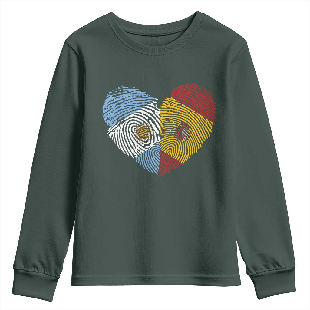 Argentina Spain Flag Mixed Roots Fingerprint Heart Graphic Youth Sweatshirt Argentine Spanish Dual Heritage Hispanic Pride Match Day