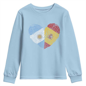 Argentina Spain Flag Mixed Roots Fingerprint Heart Graphic Youth Sweatshirt Argentine Spanish Dual Heritage Hispanic Pride Match Day