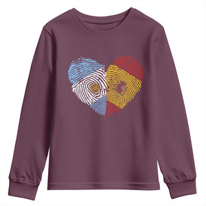 Argentina Spain Flag Mixed Roots Fingerprint Heart Graphic Youth Sweatshirt Argentine Spanish Dual Heritage Hispanic Pride Match Day