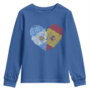 Argentina Spain Flag Mixed Roots Fingerprint Heart Graphic Youth Sweatshirt Argentine Spanish Dual Heritage Hispanic Pride Match Day