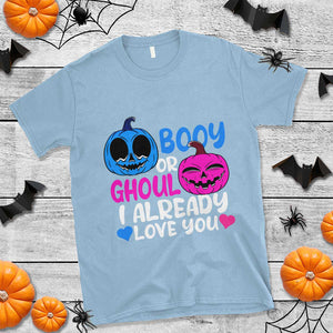 Halloween Gender Reveal T Shirt Boy Or Girl I Already Love You Blue Or Pink Cute Pumpkin Baby Shower TS02 Light Blue Print Your Wear