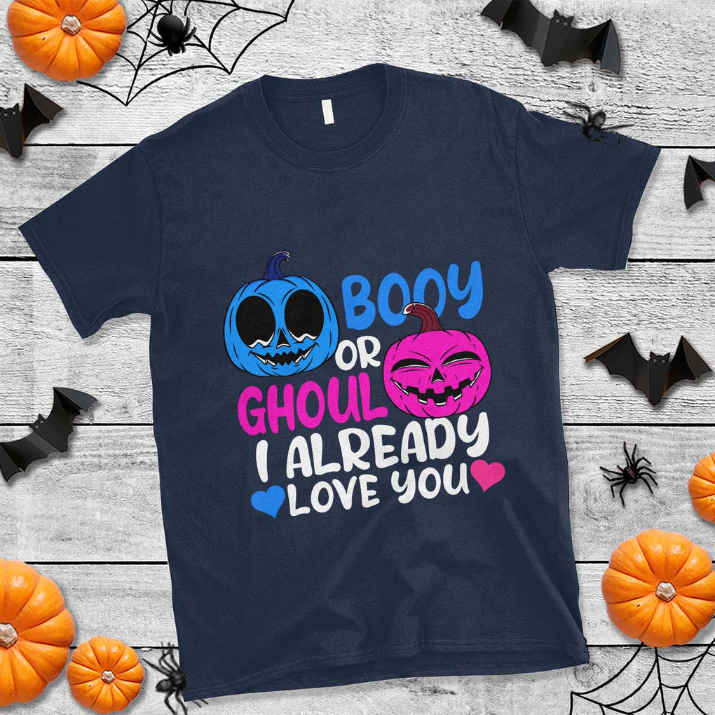 Halloween Gender Reveal T Shirt Boy Or Girl I Already Love You Blue Or Pink Cute Pumpkin Baby Shower TS02 Navy Print Your Wear