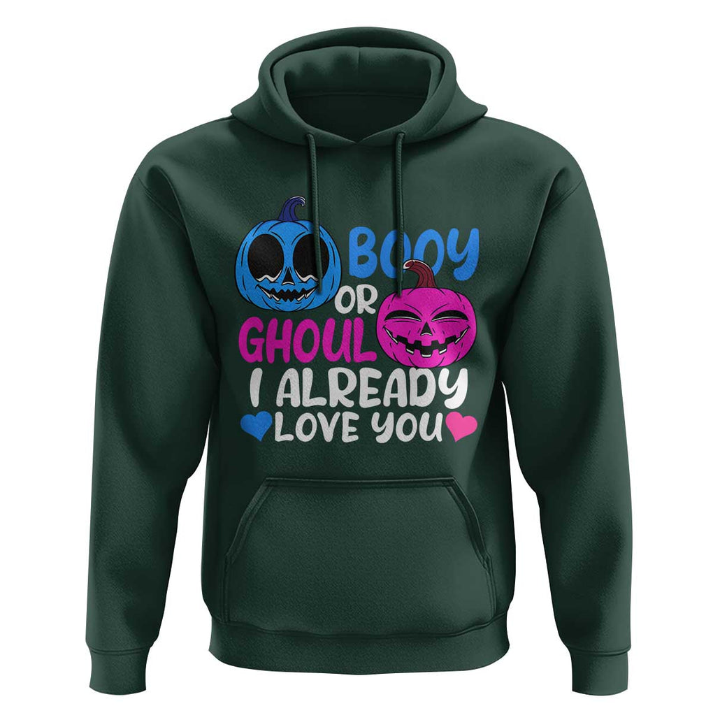 Halloween Gender Reveal Hoodie Boy Or Girl I Already Love You Blue Or Pink Cute Pumpkin Baby Shower TS02 Dark Forest Green Print Your Wear