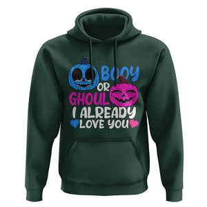 Halloween Gender Reveal Hoodie Boy Or Girl I Already Love You Blue Or Pink Cute Pumpkin Baby Shower TS02 Dark Forest Green Print Your Wear