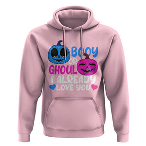 Halloween Gender Reveal Hoodie Boy Or Girl I Already Love You Blue Or Pink Cute Pumpkin Baby Shower TS02 Light Pink Print Your Wear