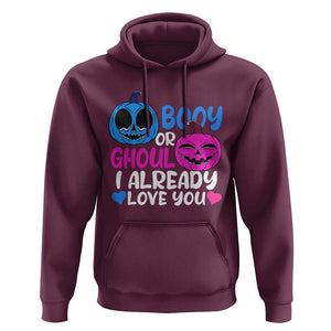 Halloween Gender Reveal Hoodie Boy Or Girl I Already Love You Blue Or Pink Cute Pumpkin Baby Shower TS02 Maroon Print Your Wear