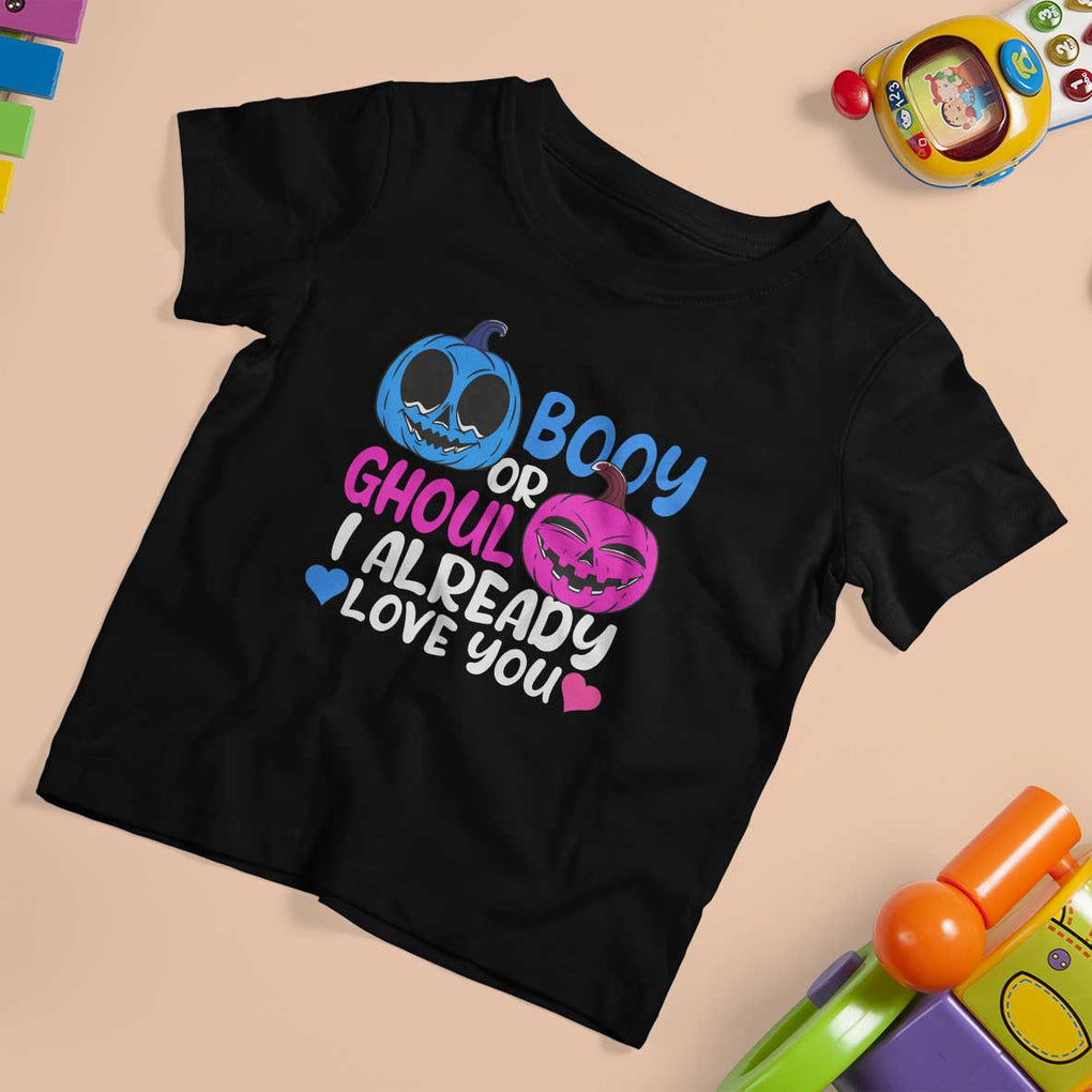 Halloween Gender Reveal T Shirt For Kid Boy Or Girl I Already Love You Blue Or Pink Cute Pumpkin Baby Shower TS02 Black Print Your Wear