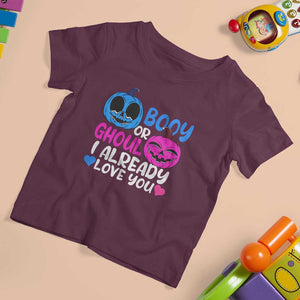 Halloween Gender Reveal T Shirt For Kid Boy Or Girl I Already Love You Blue Or Pink Cute Pumpkin Baby Shower TS02 Maroon Print Your Wear