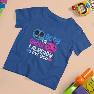 Halloween Gender Reveal T Shirt For Kid Boy Or Girl I Already Love You Blue Or Pink Cute Pumpkin Baby Shower TS02 Royal Blue Print Your Wear