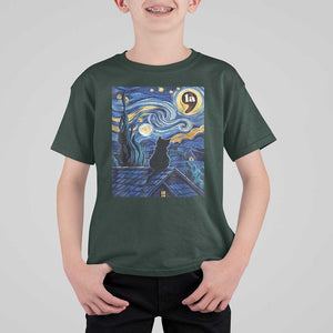 Starry Night Halloween Black Cat T Shirt For Kid Comma La I'm With Her Kamala 2024 TS02 Dark Forest Green Print Your Wear