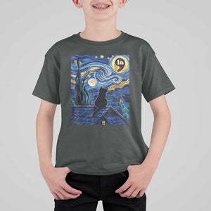 Starry Night Halloween Black Cat T Shirt For Kid Comma La I'm With Her Kamala 2024 TS02 Dark Heather Print Your Wear