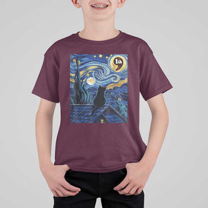 Starry Night Halloween Black Cat T Shirt For Kid Comma La I'm With Her Kamala 2024 TS02 Maroon Print Your Wear