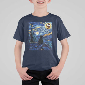 Starry Night Halloween Black Cat T Shirt For Kid Comma La I'm With Her Kamala 2024 TS02 Navy Print Your Wear