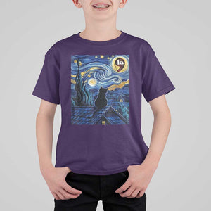Starry Night Halloween Black Cat T Shirt For Kid Comma La I'm With Her Kamala 2024 TS02 Purple Print Your Wear