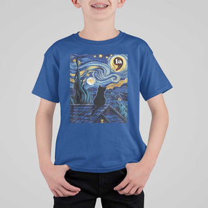 Starry Night Halloween Black Cat T Shirt For Kid Comma La I'm With Her Kamala 2024 TS02 Royal Blue Print Your Wear