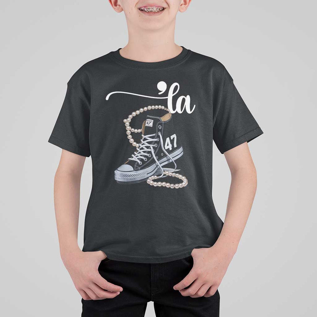 Kamala 2024 T Shirt For Kid Harris Comma La 47 Chuck And Pearls TS02 Black Print Your Wear