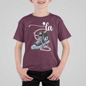 Kamala 2024 T Shirt For Kid Harris Comma La 47 Chuck And Pearls TS02 Maroon Print Your Wear