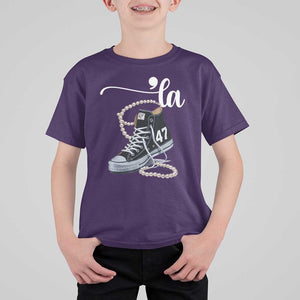 Kamala 2024 T Shirt For Kid Harris Comma La 47 Chuck And Pearls TS02 Purple Print Your Wear