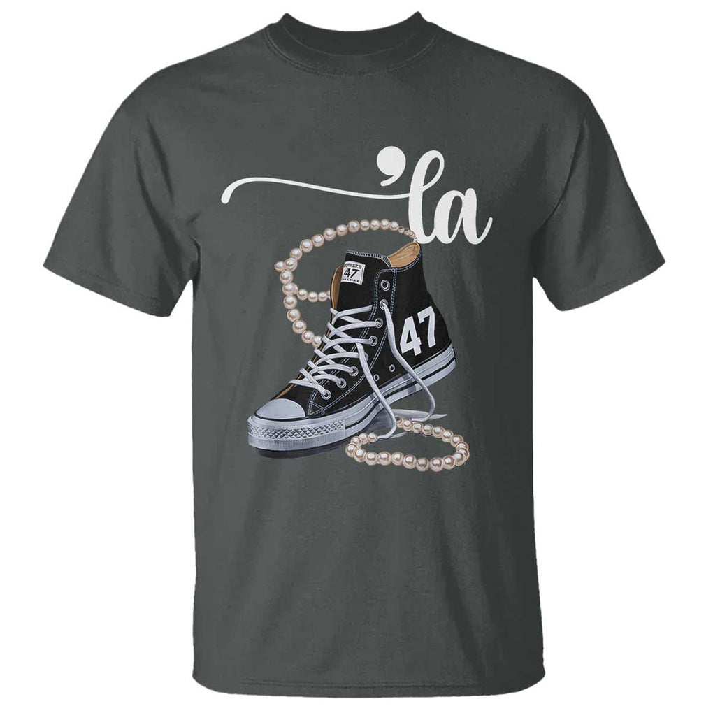 Kamala 2024 T Shirt Harris Comma La 47 Chuck And Pearls TS02 Dark Heather Print Your Wear