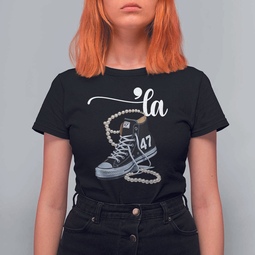 Kamala 2024 T Shirt For Women Harris Comma La 47 Chuck And Pearls TS02 Black Print Your Wear