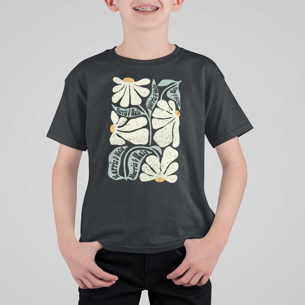 Harris Walz 2024 T Shirt For Kid Kamala Tim For Brighter Tomorrow Retro Groovy Flower TS02 Black Print Your Wear