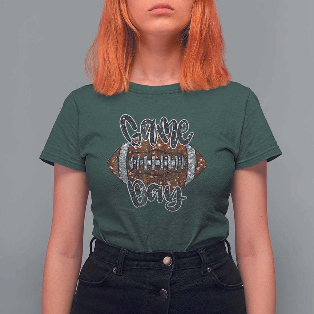 American Football Game Day T Shirt For Women Rugby Season TS02 Dark Forest Green Print Your Wear