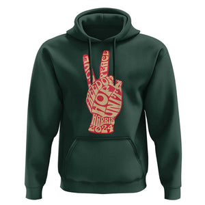 Kamala Harris 2024 Hoodie Love Freedom Hope Unity Peace Sign Retro Vintage TS02 Dark Forest Green Print Your Wear