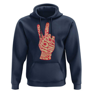 Kamala Harris 2024 Hoodie Love Freedom Hope Unity Peace Sign Retro Vintage TS02 Navy Print Your Wear