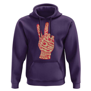 Kamala Harris 2024 Hoodie Love Freedom Hope Unity Peace Sign Retro Vintage TS02 Purple Print Your Wear