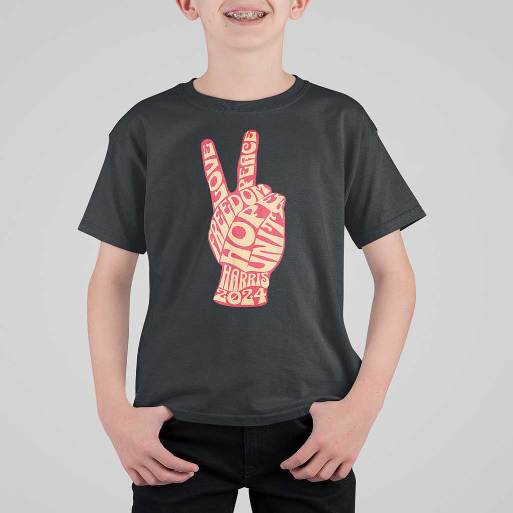 Kamala Harris 2024 T Shirt For Kid Love Freedom Hope Unity Peace Sign Retro Vintage TS02 Black Print Your Wear