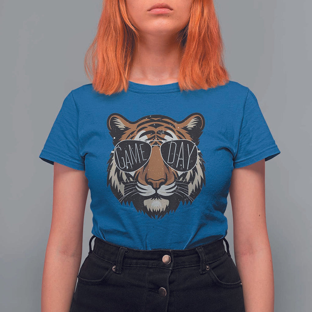 American Football Game Day T Shirt For Women Touchdown Season Cool Tiger TS02 Royal Blue Print Your Wear