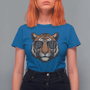 American Football Game Day T Shirt For Women Touchdown Season Cool Tiger TS02 Royal Blue Print Your Wear