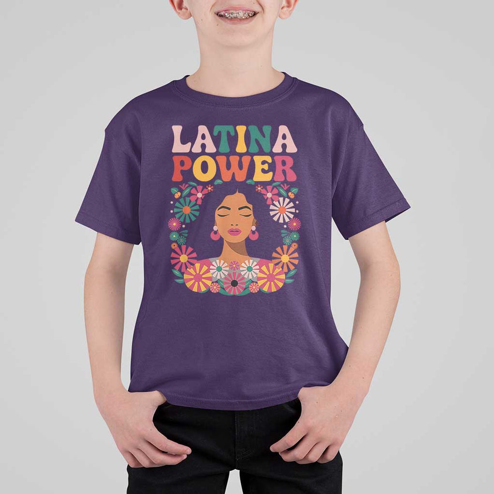 Latina Power T Shirt For Kid Floral Hispanic Heritage TS02 Purple Print Your Wear