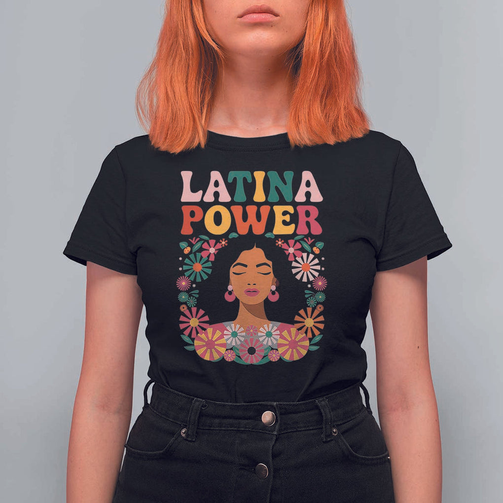 Latina Power T Shirt For Women Floral Hispanic Heritage TS02 Black Print Your Wear