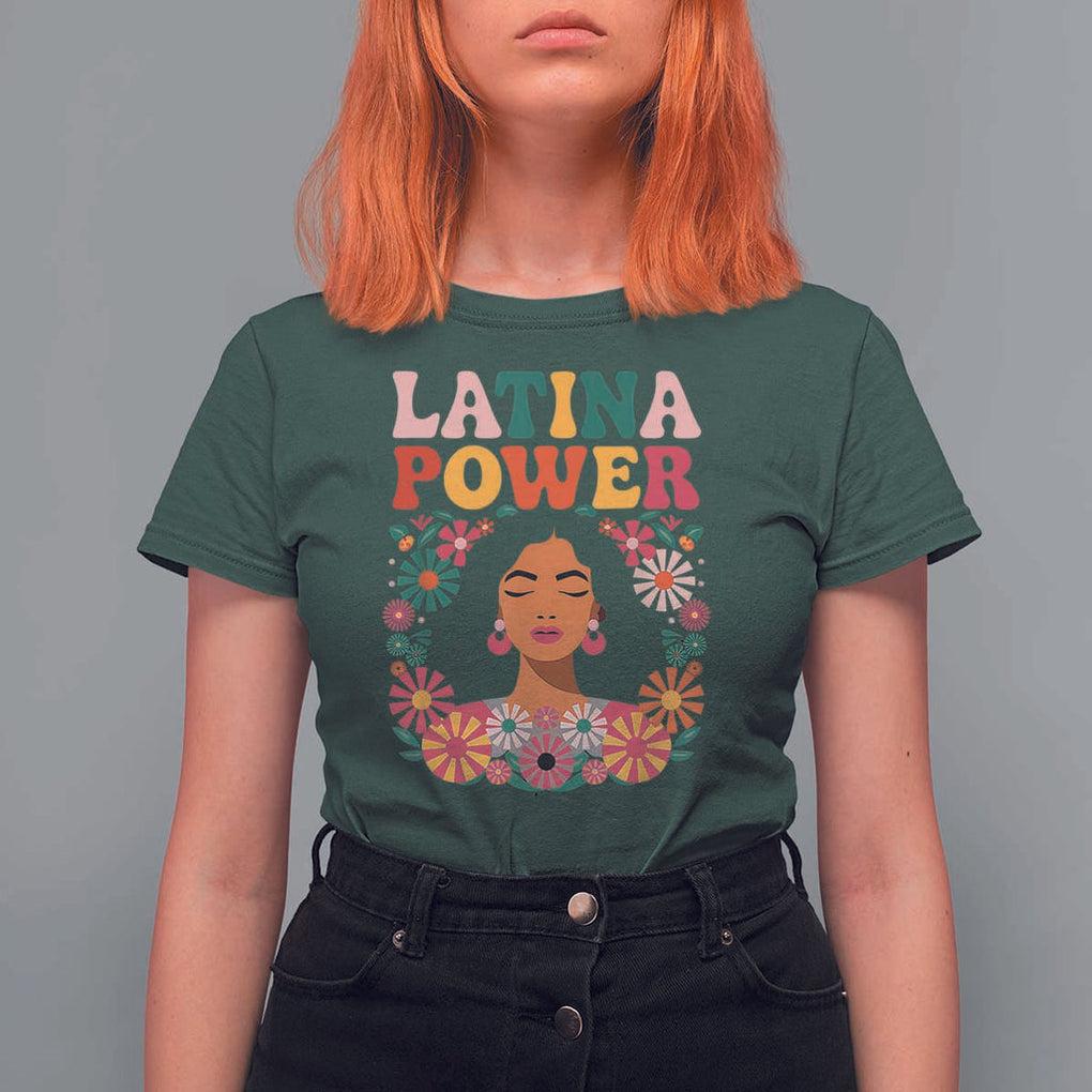 Latina Power T Shirt For Women Floral Hispanic Heritage TS02 Dark Forest Green Print Your Wear