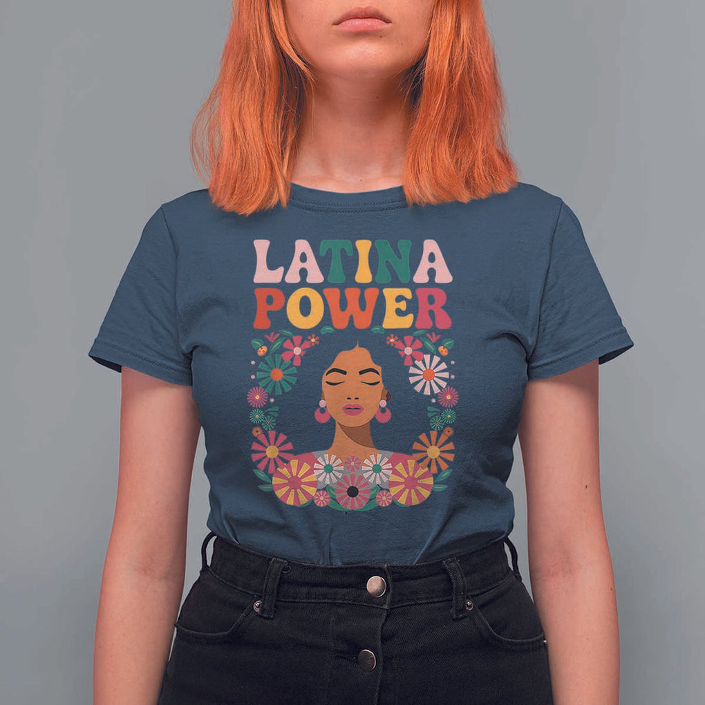 Latina Power T Shirt For Women Floral Hispanic Heritage TS02 Navy Print Your Wear