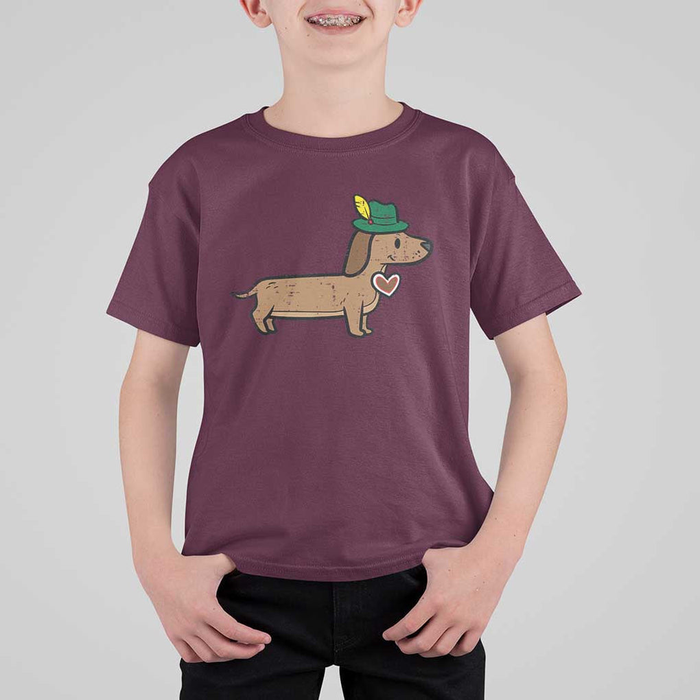 Oktoberfest Dachshund T Shirt For Kid Cute Sausage Dog German Munich TS02 Maroon Print Your Wear