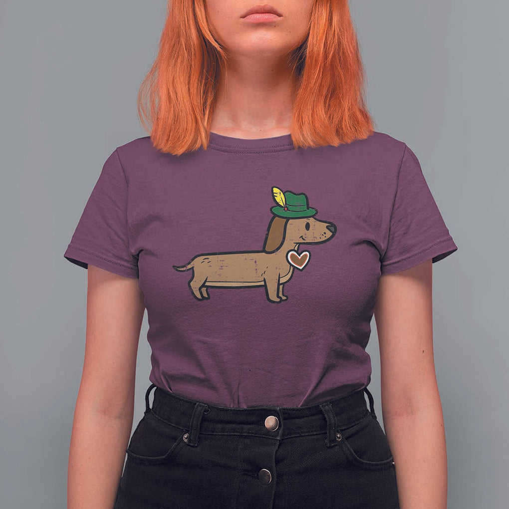 Oktoberfest Dachshund T Shirt For Women Cute Sausage Dog German Munich TS02 Maroon Print Your Wear