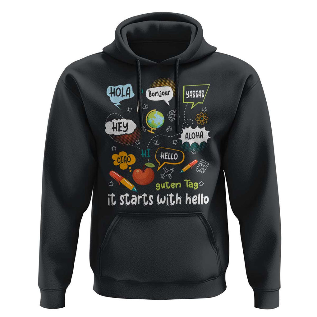 Inclusion Matters Hoodie It Starts With Hello In Languages TS02 Black Print Your Wear