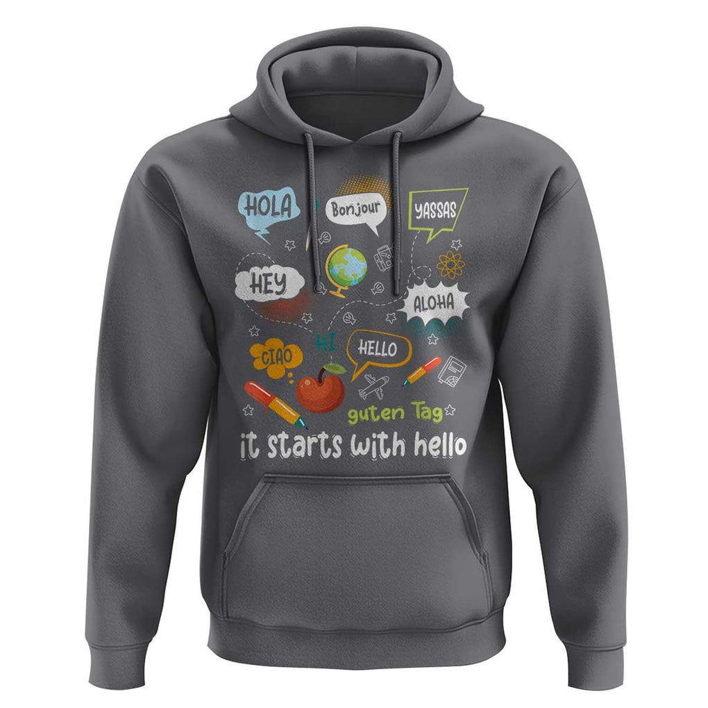 Inclusion Matters Hoodie It Starts With Hello In Languages TS02 Charcoal Print Your Wear