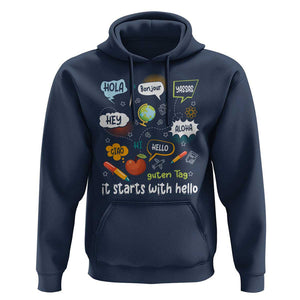 Inclusion Matters Hoodie It Starts With Hello In Languages TS02 Navy Print Your Wear