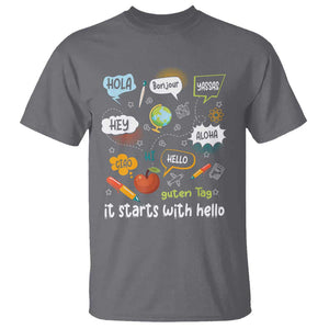 Inclusion Matters T Shirt It Starts With Hello In Languages TS02 Charcoal Print Your Wear