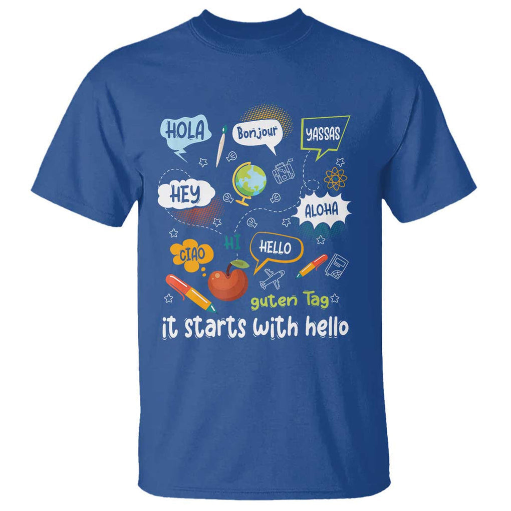 Inclusion Matters T Shirt It Starts With Hello In Languages TS02 Royal Blue Print Your Wear