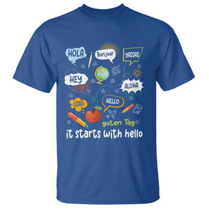 Inclusion Matters T Shirt It Starts With Hello In Languages TS02 Royal Blue Print Your Wear