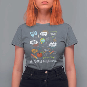 Inclusion Matters T Shirt For Women It Starts With Hello In Languages TS02 Charcoal Print Your Wear