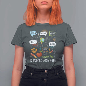 Inclusion Matters T Shirt For Women It Starts With Hello In Languages TS02 Dark Heather Print Your Wear