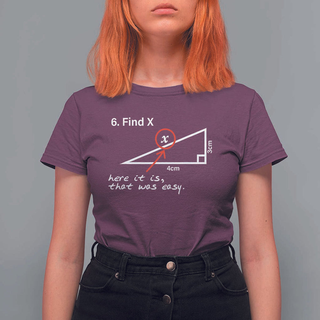 Funny Math T Shirt For Women Find X Here It Is That Was Easy TS02 Maroon Print Your Wear
