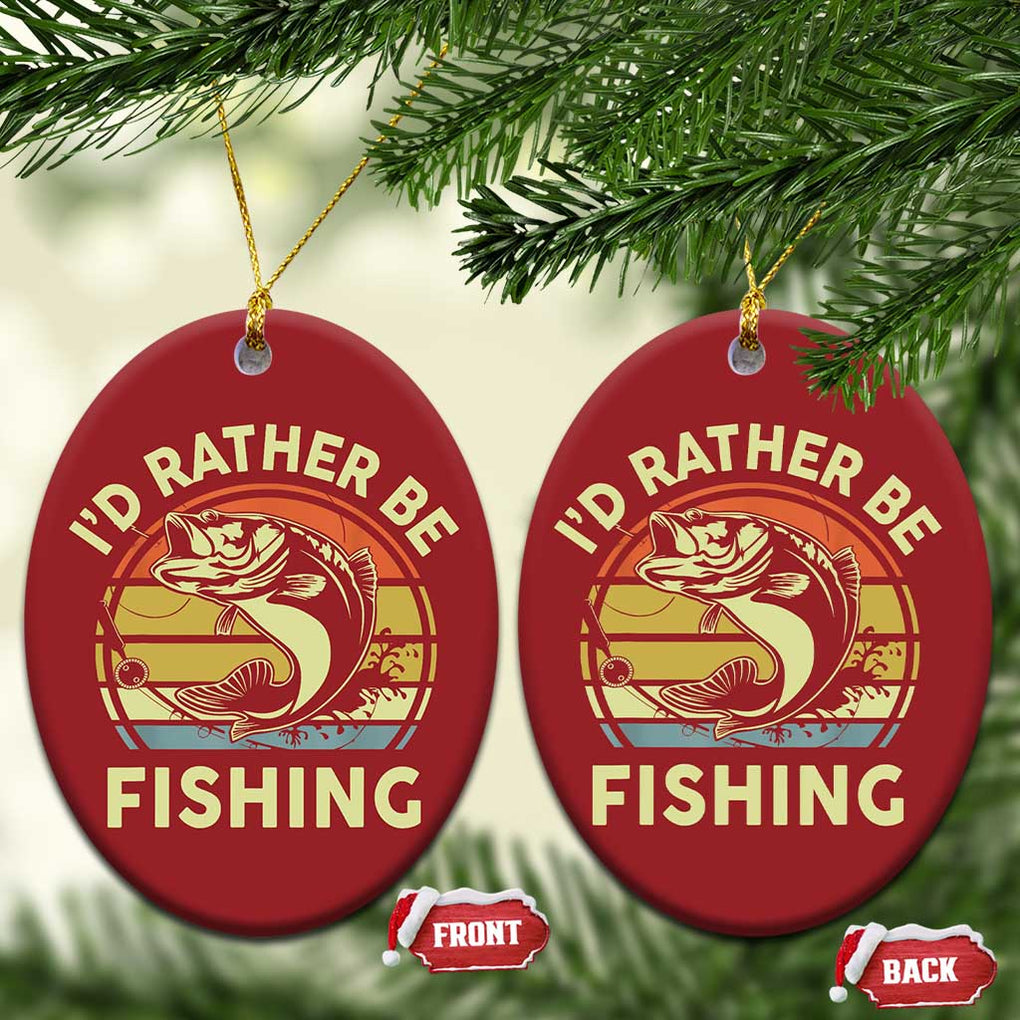 Funny Bass Fishing Christmas Ornament I'd Rather Be Fishing Retro Vintage TS02 Oval Red Print Your Wear
